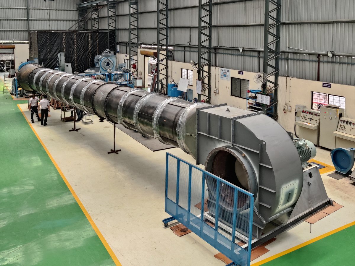 Complete blower with outlet duct on the test floor